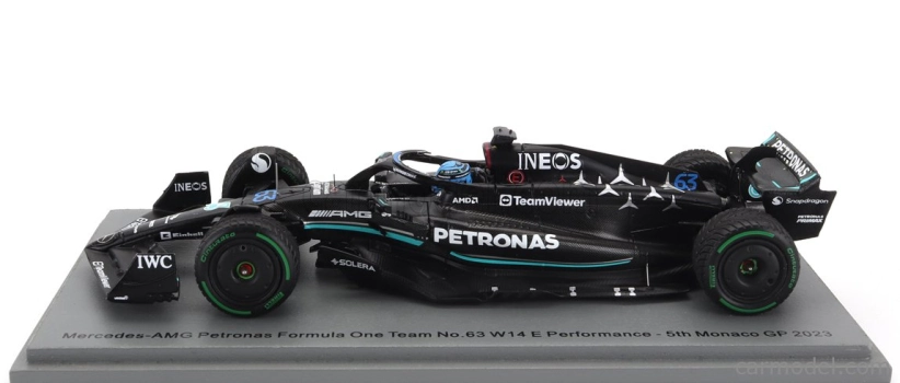 Spark-model Mercedes gp F1 W14 Team Mercedes-amg Petronas Formula One N 63 5th Monaco Gp 2023 George Russel 1:43 Matt Black