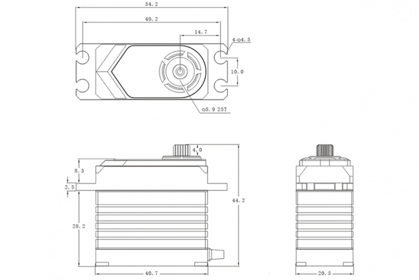 T45 HiVOLT CORELESS Digital servo (45 kg-0,13s/60°)