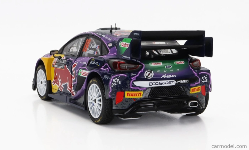 Solido Ford england Puma Rally1 Red Bull Team Ford World Rally M-sport N 19 Winner Rally Montecarlo 2022 S.loeb - I.galmiche 1:18 Purple Yellow Black