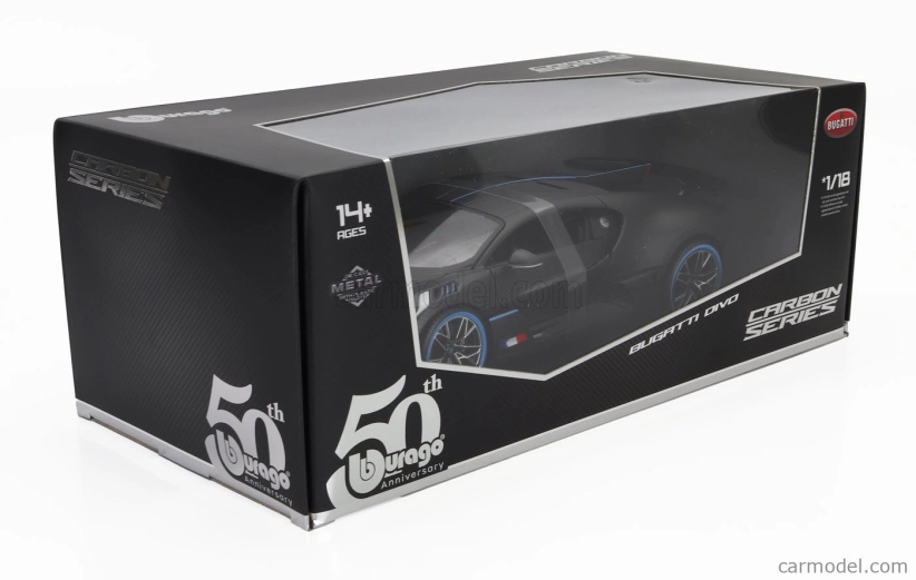 Bburago Bugatti Divo 2018 - 50th Anniversary Bburago 1:18 Matně Černá Uhlíková Vlákna