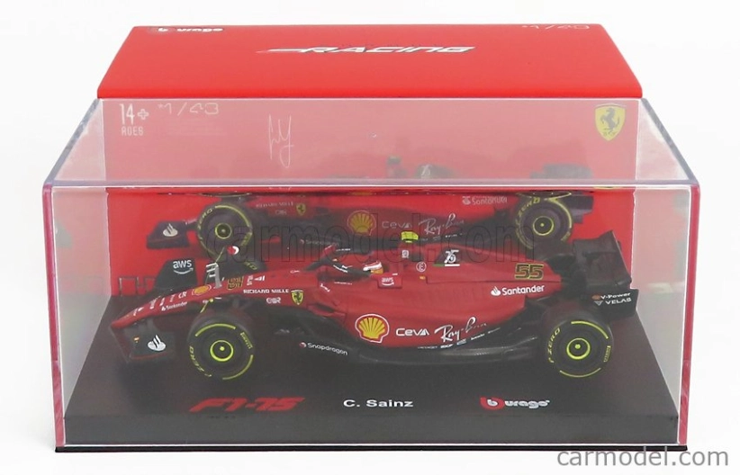 Bburago Ferrari F1-75 Scuderia Ferrari N 55 Season 2022 Carlos Sainz 1:43, červená