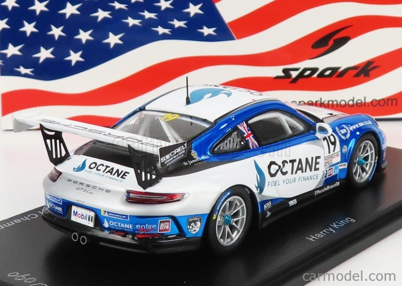 Spark-model Porsche 911 991-2 Gt3 Cup N 19 Porsche Carrera Cup Great Britain Champion 2020 H.king 1:43 Světle Modrá Bílá