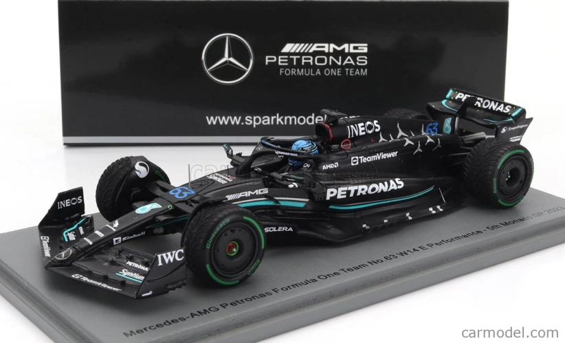 Spark-model Mercedes gp F1 W14 Team Mercedes-amg Petronas Formula One N 63 5th Monaco Gp 2023 George Russel 1:43 Matt Black