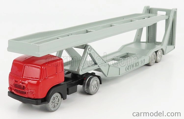 Officina-942 Fiat 682 T2 Truck Bisarca Car Transporter 1955 1:76 Červená strieborná