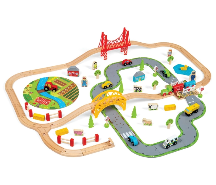 Bigjigs Rail Drevená vláčiková dráha s vidieckou cestou 80 kusov poškodené balenie