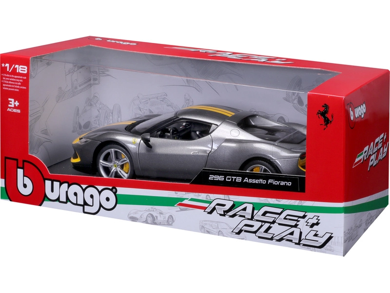 Bburago Ferrari 296 Gtb Assetto Fiorano 2022 1:18 Šedá Žlutá