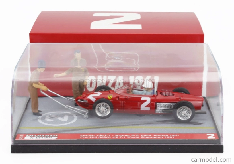 Brumm prom Ferrari F1 Diorama 156 N 2 Víťaz majstrovstiev sveta Taliansko Monza Gp s figúrkami 1961 Phil Hill 1:43 Červená