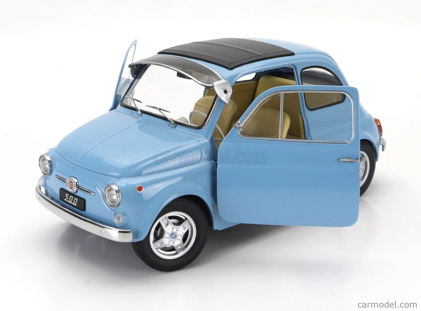 Fiat 500 F Custom s diskami Abarth 1968 v mierke 1:12 svetlo modrá