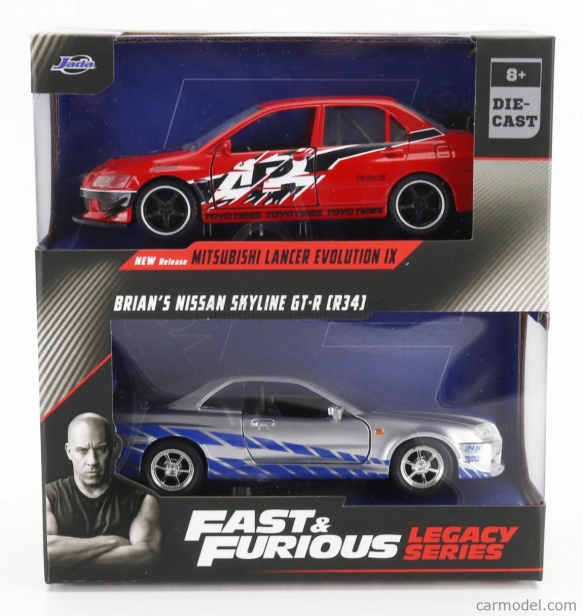 Jada Nissan Set 2x Fast & Furious - Skyline Gt-r 2002 - Mitsubishi Lancer Evolution Ix 2006 1:32 Červená Strieborná Modrá