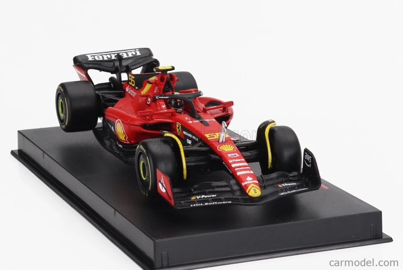 Bburago Ferrari F1 Sf-23 Team Scuderia Ferrari N 55 Pole Position 3rd Monza Italy Gp 2023 Carlos Sainz – With Pilot And Showcase 1:43 červená čierna žltá
