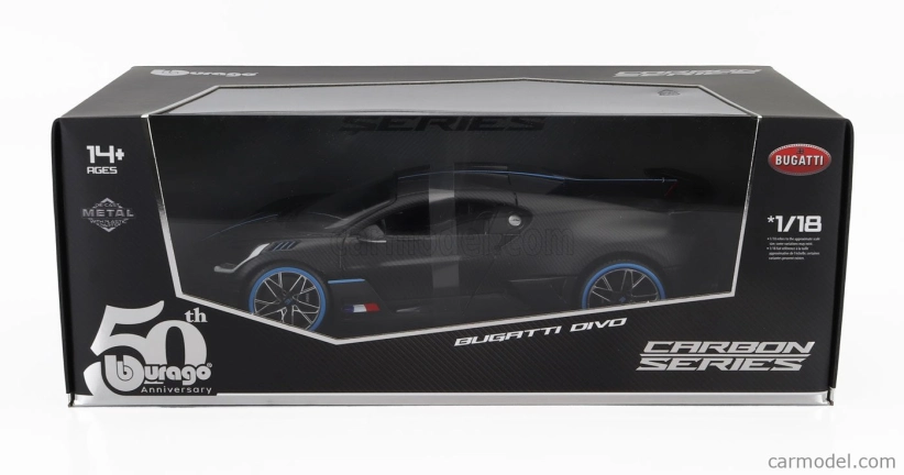 Bburago Bugatti Divo 2018 - 50th Anniversary Bburago 1:18 Matně Černá Uhlíková Vlákna