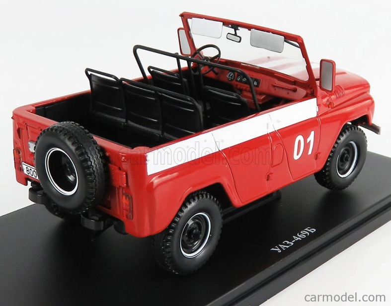 Edicola UAZ 469b N 01 Cabriolet Open Fire Engine 1972 - Damage Blister Box 1:24 Červená Bílá