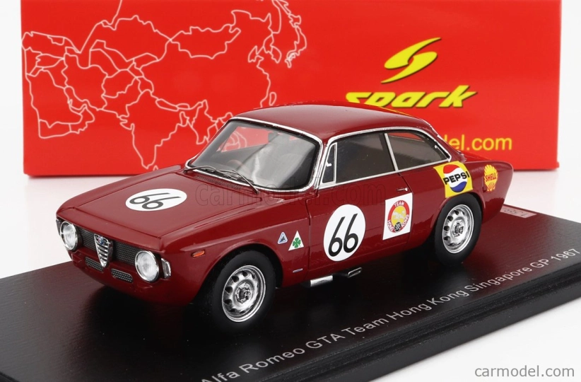 Spark-model Alfa romeo Giulia Gta Team Hong Kong N 66 Singapore Gp 1967 Albert Poon 1:43 Červená