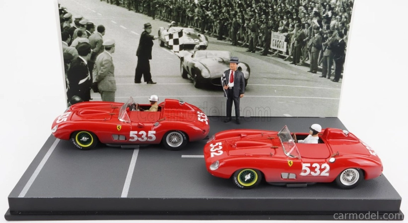 Art-model Ferrari Diorama Set 2x 315s Spider Sn0684 N 535 Winner Mille Miglia 1957 P.taruffi + N 532 2nd Mille Miglia 1957 W.von Trips 1:43 Red