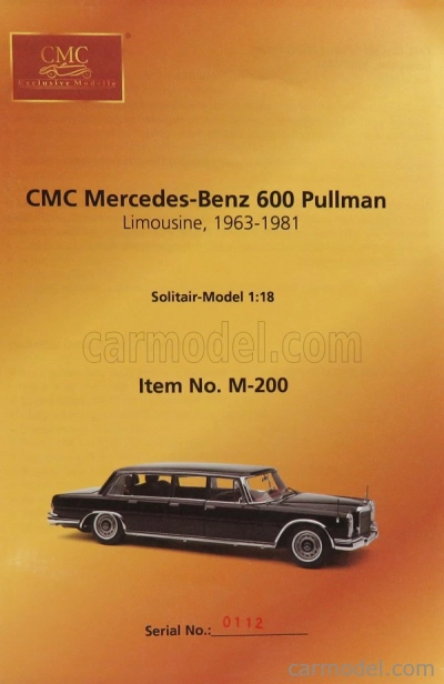Cmc Mercedes Benz S-class 600 Pullman W100 1963 1:18 čierna