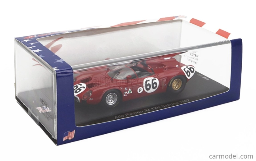 Spark-model Alfa romeo 33 Spider Team Autodelta N 66 12h Sebring 1967 R.bussinello - N.galli 1:43 Red