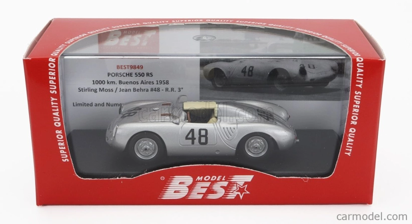 Najlepší model Porsche 550rs Spider N 48 1000km Buenos Aires 1958 Stirling Moss - Jean Behra 1:43 Silver