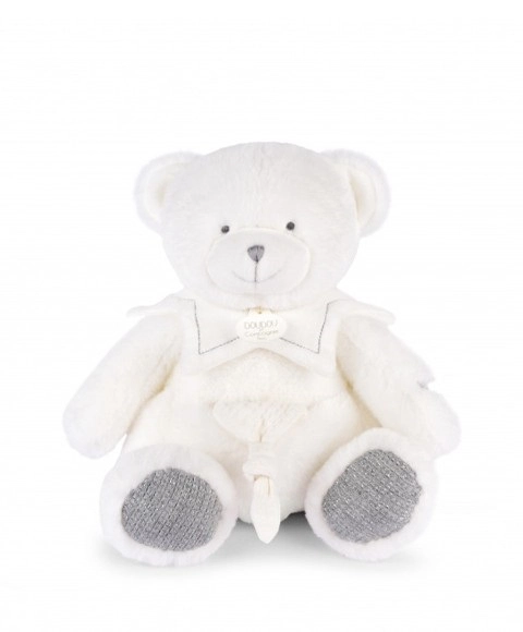 Doudou Darčeková sada Plyšový medvedík s dečkou 30 cm sivý