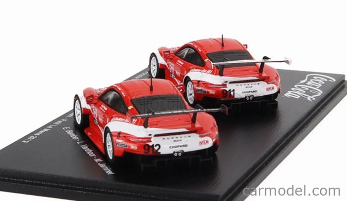 Spark-model Porsche 911 991 Rsr Team Porsche Gt Coca-cola N 911 Petit Le Mans 2019 P.pilet - N.tandy - F.makowiecki + N 912 Petit Le Mans 2018 E.bamber - L.vanthoor - M.jaminet 1:64 červená biela