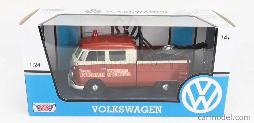 Motor-max Volkswagen T1 Type 2 Double Cabine Pick-up 1961 - Carro Attrezzi - Wrecker Road Service 1:24 Hnědá Béžová