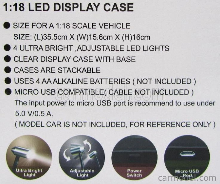 Triple9 Vetrina display box Lungh.lenght Cm 35.5 X Largh.width Cm 15.7 X Alt.height Cm 15.8 (altezza Interna Cm 13.5) - Luci Funzionanti Led 1:18 Plastový Displej