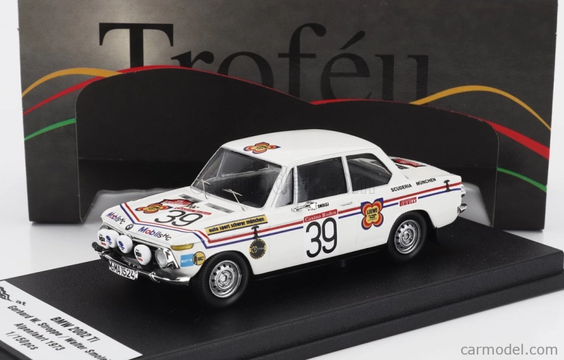 Trofeu BMW 2002 Ti (night Version) N 39 Rally Alpenfahrt 1973 Gerhard Stroppe - Walter Smolej 1:43 Bílá