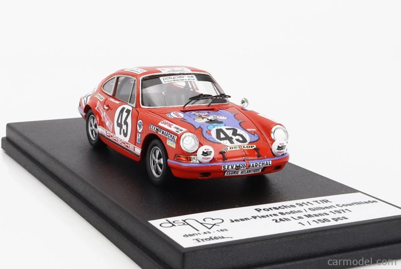 Trofeu Porsche 911 Coupe N 43 24h Le Mans 1971 Jean Pierre Bodin - Gilbert Courthiade 1:43 Red