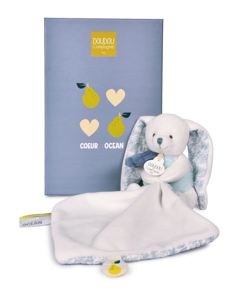 Doudou Darčeková sada Plyšový králik s dečkou 10 cm modrý