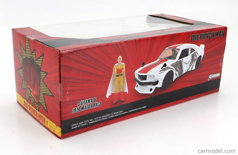 Jada Mazda Rx-3 With One Punch Saitama Figure 1974 1:24 Bílá Červená Žlutá