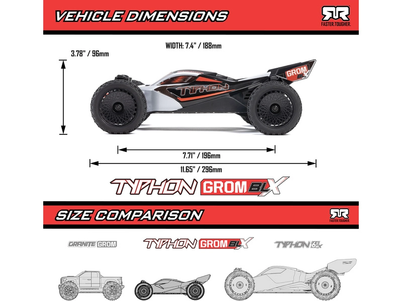 RC auto Arrma Typhon Grom 223S BLX 1:14 4WD RTR Basic, stříbrná