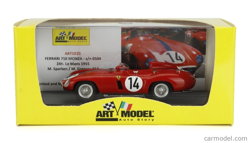 Art-model Ferrari 750 Monza 3.0l Spider N 14 Team Mike Sparken 24h Le Mans 1955 Masten Gregory - Michel Pobejersky (mike Sparken) 1:43 Červená Modrá