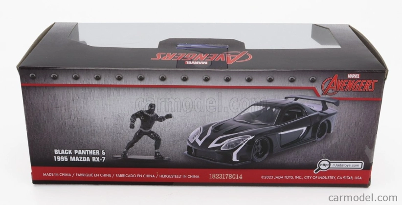Jada Mazda Rx-7 s figúrkou Black Panther 1995 1:32 čierna