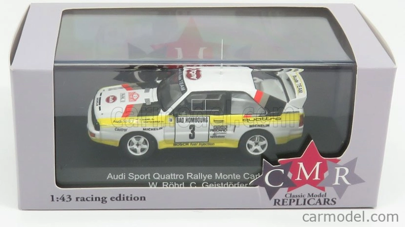 Cmr Audi Sport Quattro Audi Team Hb N 3 2nd Rally Montecarlo 1985 W.rohrl - C.geistdorfer 1:43 Bílá Žlutá