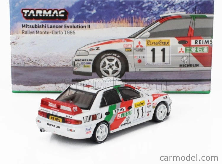 Tarmac Mitsubishi Lancer Gsr Evolution Ii N 11 4th Rally Montecarlo 1995 Timo Makinen - Seppo Harjanne 1:64 Biela červená zelená