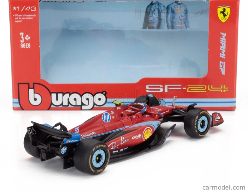 Bburago Ferrari F1 Sf-24 Team Scuderia Ferrari N 55 5th Miami Gp 2024 Carlos Sainz 1:43 červená čierna svetlomodrá