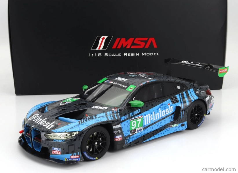 Truescale BMW radu 4 M4 Gt3 Team Turner Motorsport N 97 2nd Imsa Gtd Class Laguna Seca 2023 B.auberlen - J.edwards - B.spengler - C.hull 1:18 Blue Black