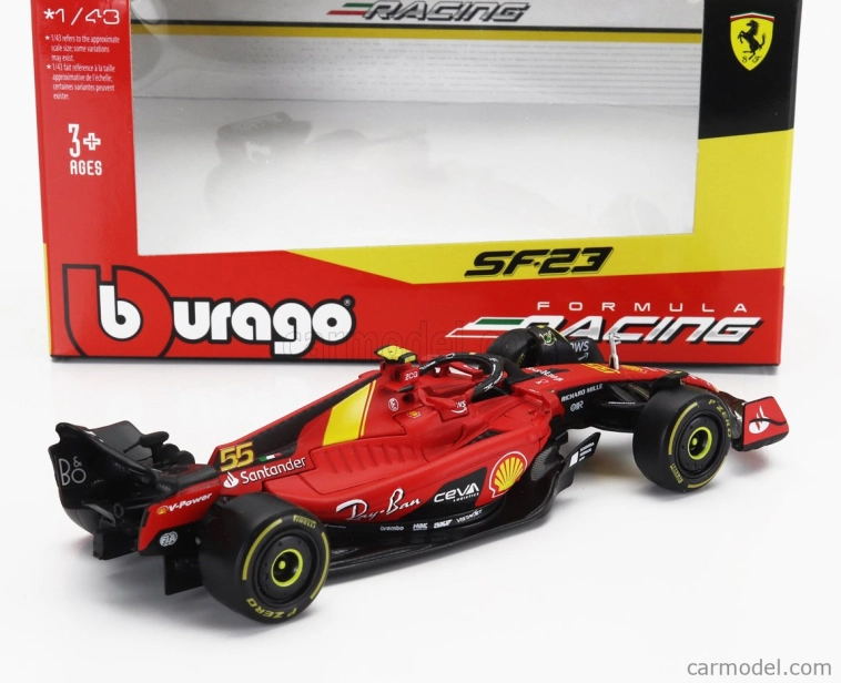 Bburago Ferrari F1  Sf-23 Team Scuderia Ferrari N 55 Pole Position 3rd Monza Italy Gp 2023 Carlos Sainz 1:43 Červená Černá Žlutá