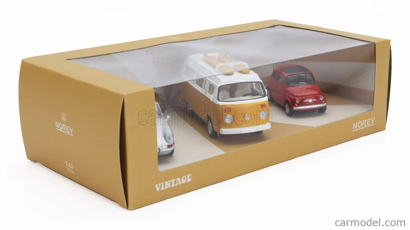 Norev Porsche Set 3x Jet-car 911 Targa Spider 1969 - Fiat 500 1965 - Volkswagen T2b Camper Van 1962 1:43 Rôzne