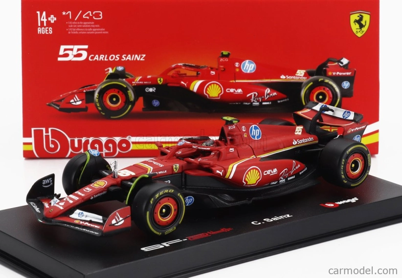 Bburago Ferrari F1 Sf-24 Team Scuderia Ferrari N 55 5th Emilia Romagna Imola Gp 2024 Carlos Sainz – With Pilot And Showcase 1:43 červená čierna