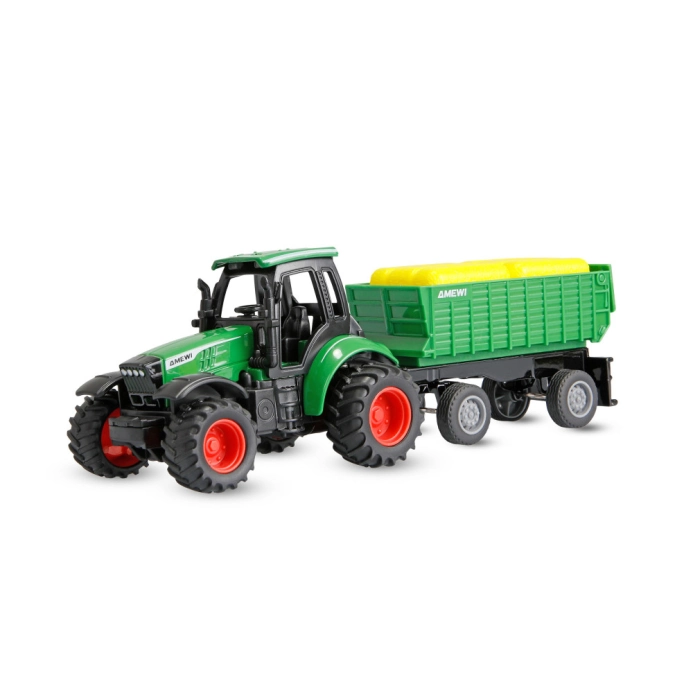 Kovový RC traktor s prívesom 1:64 RTR zelený, 3 rýchlostné stupne, LED svetlá