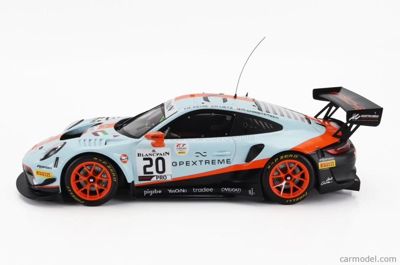 Ixo-models Porsche 911 991 Gt3 R 4.0l Flat-6 Team Gpx Racing N 20 Winner 24h Spa 2019 Richard Lietz - Michael Christensen - Kevin Estre 1:18 Svetlo modrá oranžová čierna