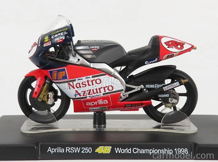 Edicola Aprilia Rsw 250cc N 46 Sezóna 1998 Valentino Rossi 1:18 Červená Biela Čierna