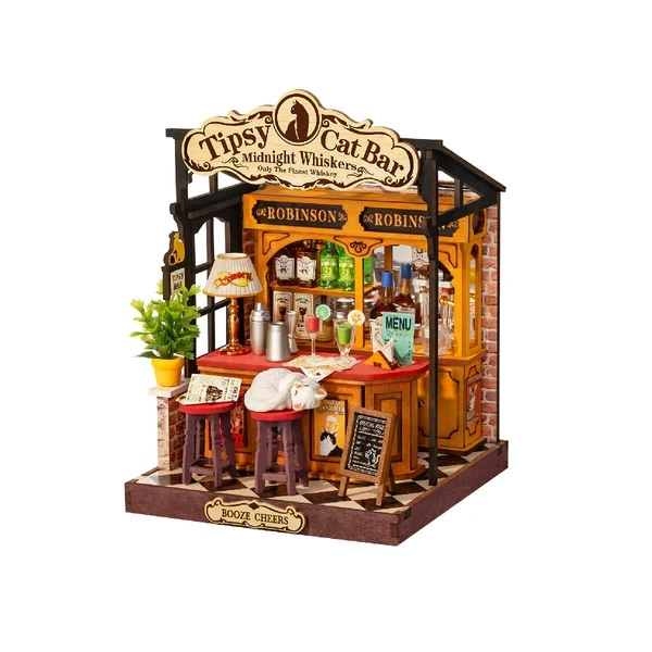 RoboTime 3D dřevěná skládačka Miniatura domečku Tipsy Cat Bar