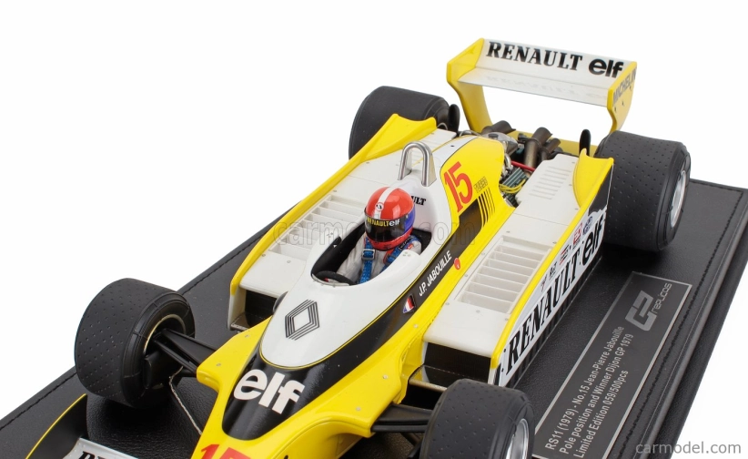 Gp-replicas Renault F1 Rs10 Team Renault Elf N 15 Pole Position And Winner France Gp (with Pilot Figure) 1979 Jean Pierre Jabouille - Con Vetrina - With Showcase 1:18 Žlutá Bílá