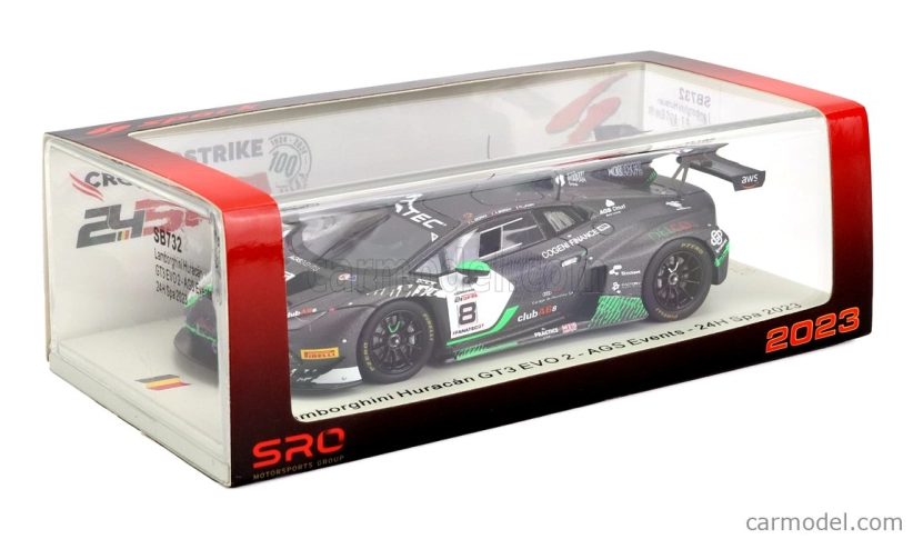 Spark-model Lamborghini Huracan Gt3 Evo 2 Team Ags Events N 8 24h Spa 2023 L.gorini - A.borga - N.jamin 1:43 Black White