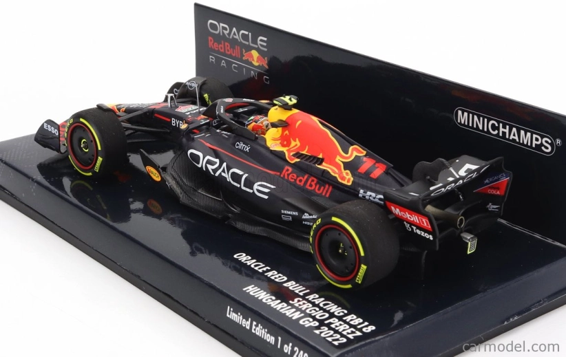 Minichamps Red bull F1 Rb18 Team Oracle Red Bull Racing N 11 Hungarian Gp 2022 Sergio Perez 1:43 Matná modrá žltá červená