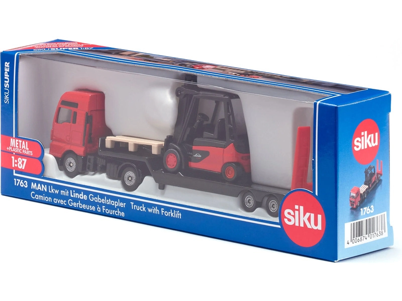 SIKU Super - Tahač MAN s návěsem a vysokozdvižným vozíkem Linde 1:87