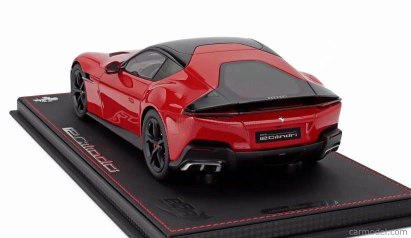 Bbr-models Ferrari 12cilindri V12 830cv Panoramic Roof 2024 - Matt Black Rims - Con Vetrina - With Showcase 1:18 Rosso Corsa - Červená