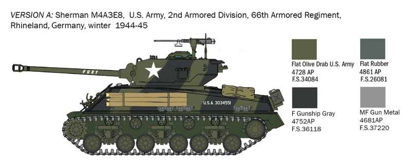 Model Kit tank 25772 - M4A3E8 Sherman "Fury" (1:56)