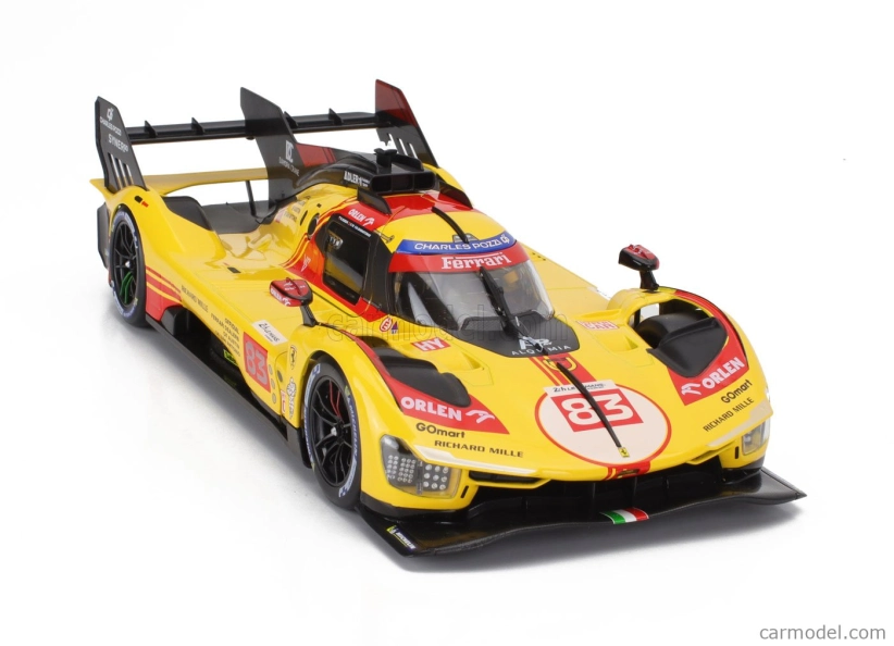 Bburago Ferrari 499p 3.0l Turbo V6 Team Af Corse N  83 24h Le Mans 2024 Robert Kubica - Robert Shwartzman - Yifei Ye - Con Vetrina - With Showcase 1:18 Žlutá Červená